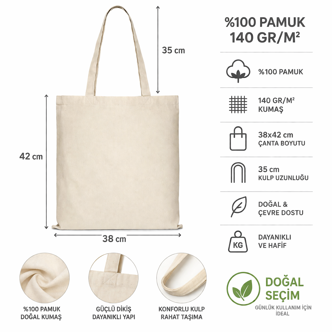 Baskısız Ham Bez Çanta %100 Pamuk