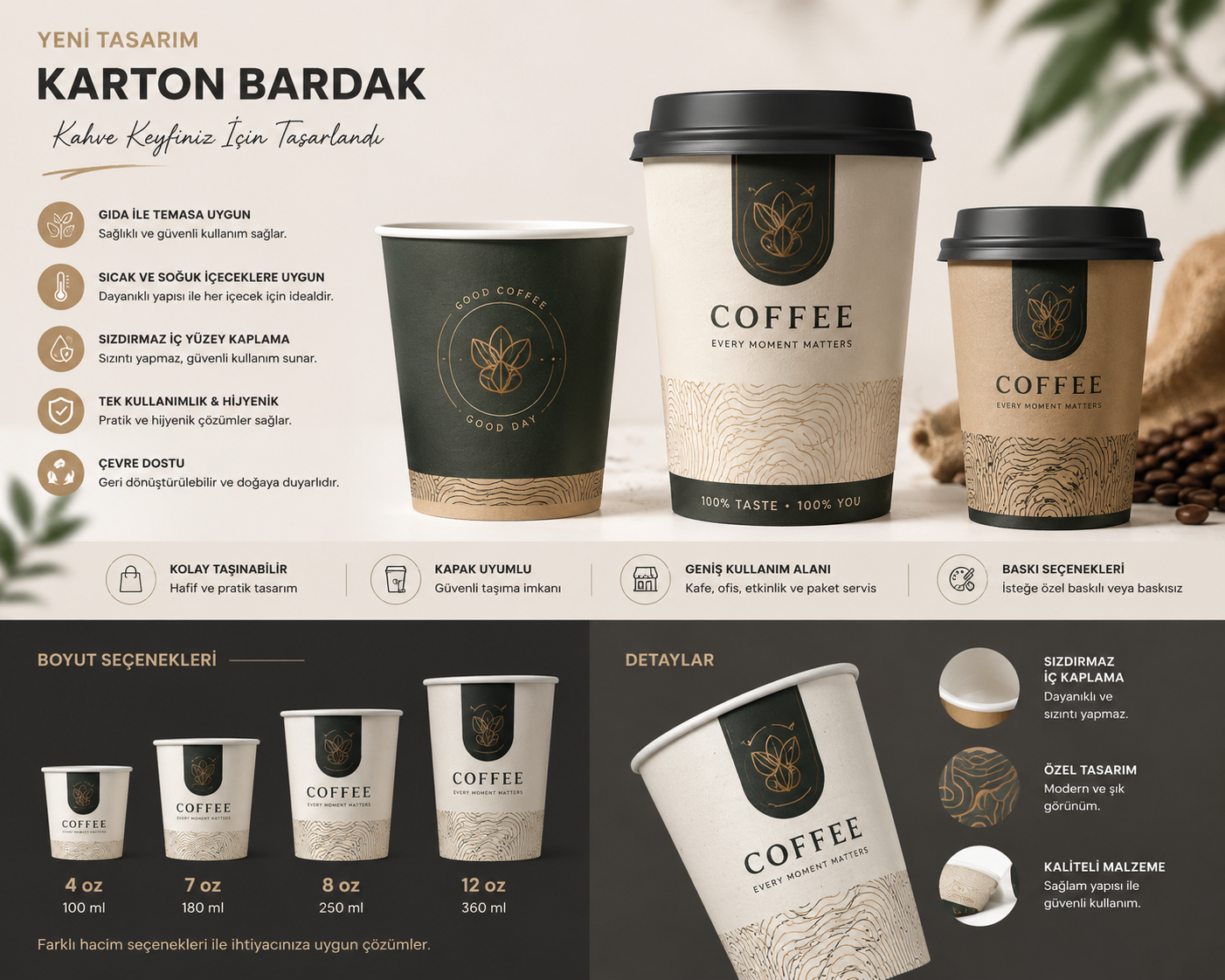 Karton Bardak 4 - 16Oz 100'LÜ Paket